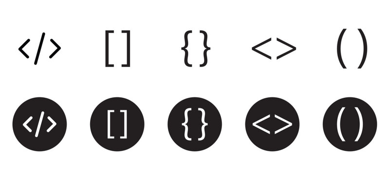 Code Brackets Icon Set - Coding Brackets Syntax Programming and Web Development Icons