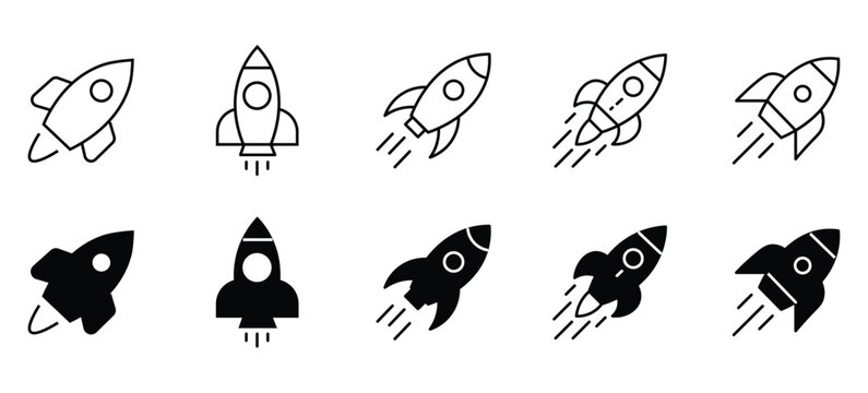 Deploy Rocket Icon Set - Application Deployment Project Launch and Startup Vector Icons