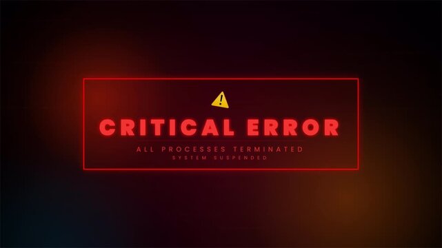 Red flashing critical error alert with system terminated text, cyber security warning 4k video
