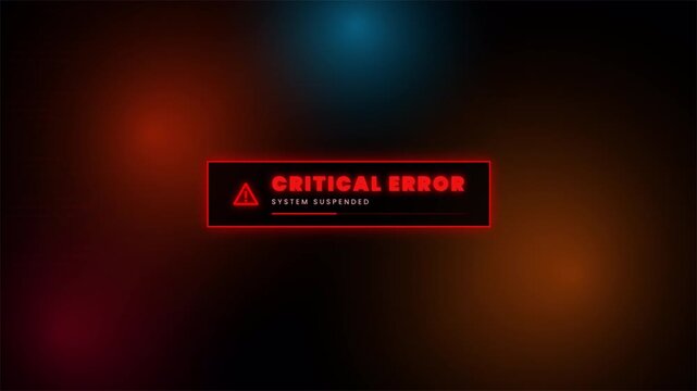 Red computer warning pop-up showing critical system error over scrolling data, cyber security alert 4k video