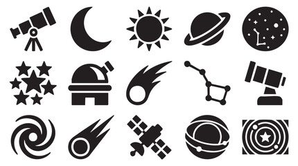 Space icons, astronomy symbols, black vector set, 16 celestial graphics © Muhammad