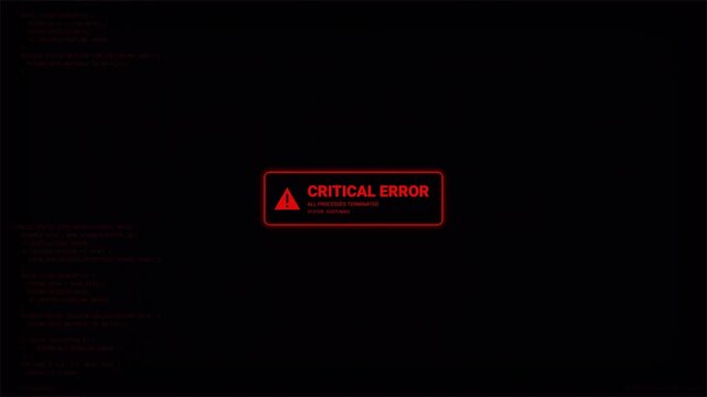 Red error popup flashing on digital display with scrolling code, cyber security breach 4k video