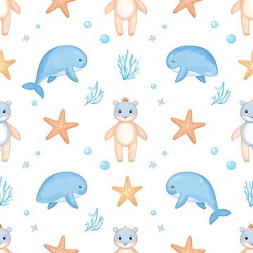 whimsical ocean creatures teddy bears pattern.