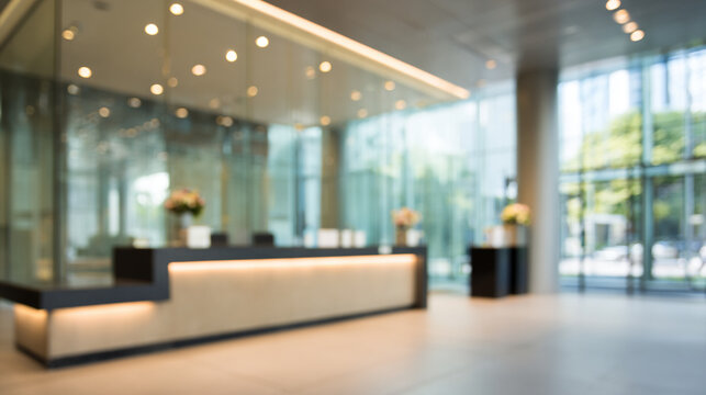 A blurry image of a counter inside a modern building, business office, or government agency.