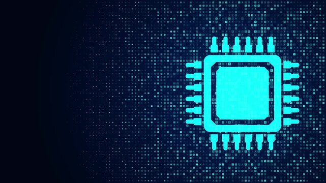 CPU Microprocessor or Chip icon made with binary code, Digital binary data and streaming digital code