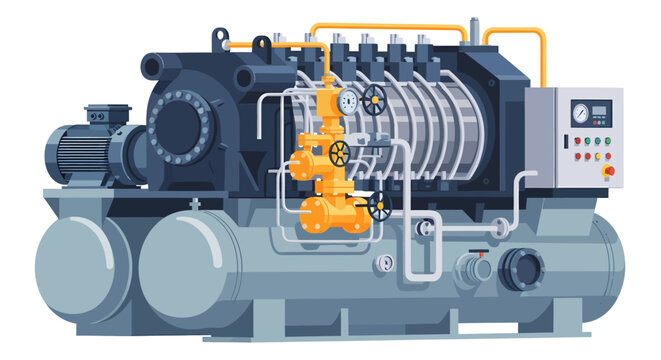 Industrial chiller system with multiple components, pipes, valves, and control panel, designed for large-scale cooling operations.