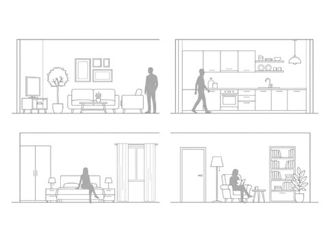 Architectural CAD drawings of house interior room elevation designs