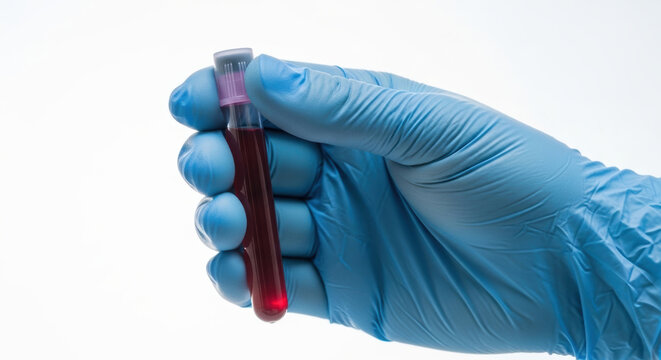 Blood sample test tube blue glove medical test laboratory healthcare treating kidney disease blood analysis clinical diagnostic medicine