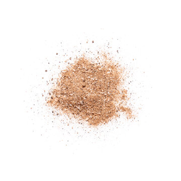 Pile of coarse brown sand and small pebbles isolated on a clean white background for construction and beach concepts, the individual grains and small stones are clearly visible