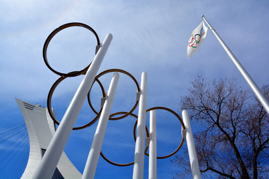 MONTREAL QUEBEC CANADA 05 07 2020:  Nadia Comaneci place near the olympic stadium is gymnast and a five-time Olympic gold medalist. Comaneci is the first gymnast to be awarded a perfect score of 10.0 