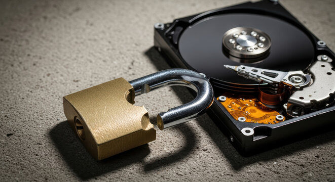 Data privacy concerns highlight importance of securing digital storage with lock on hard drive for protection and safety