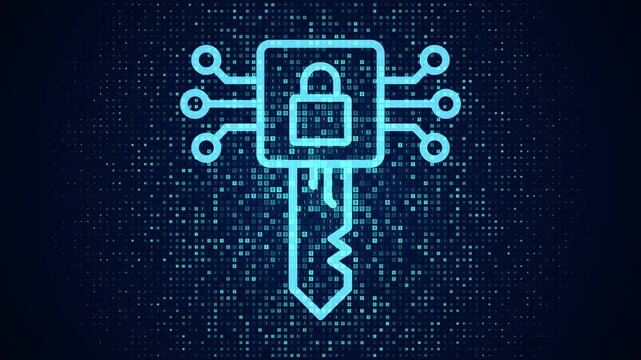 Digital binary data and streaming digital code, Electronic key icon made with binary code
