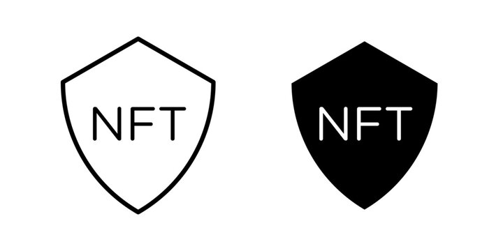 NFT icon with digital token and blockchain symbol. Cryptocurrency and digital art sign for fintech, web3 and technology app designs. Isolated on white background.