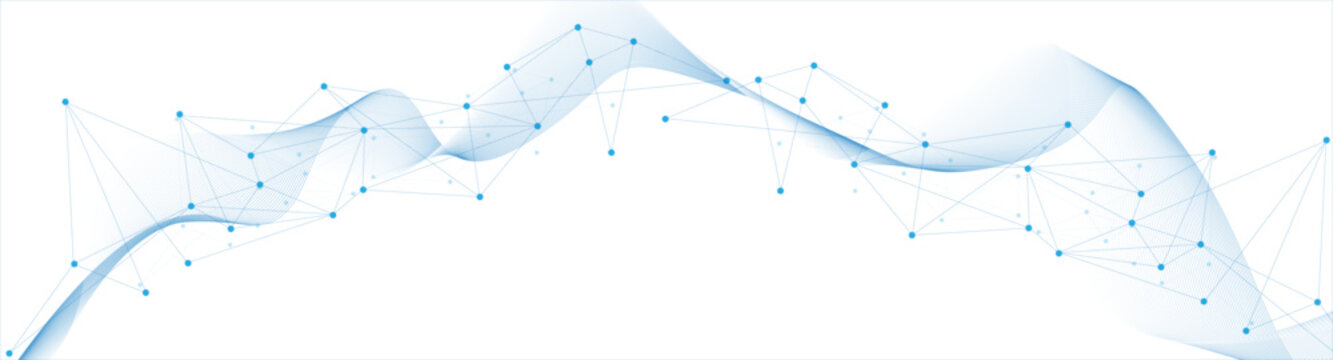 Network connection. Abstract mesh, molecular plexus line and cyberspace. Geometric line, abstract blue background