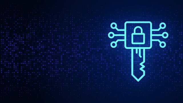 Electronic key icon made with binary code, Digital binary data and streaming digital code