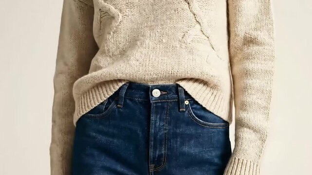Hands of a man and woman knitting wool together in denim jeans fashion with cash and pocket detail Videos