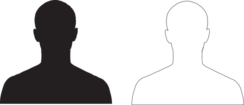 Black and white silhouette of two human figures facing forward  generic people icons