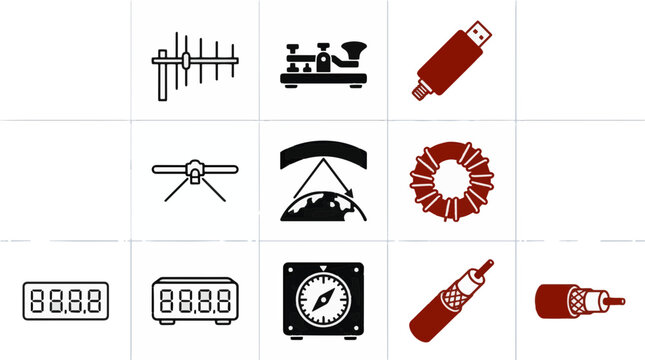 Electronic symbols for radio communication including antenna Morse code key and technical components