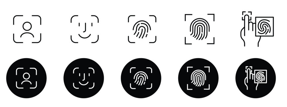 Biometric Id Icon Set - Biometric Identification Face Recognition Identity Verification Icons
