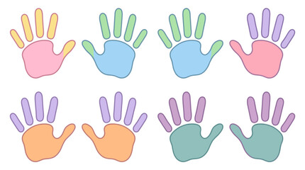 Fototapeta premium Eight colorful handprints illustrated in pastel colors
