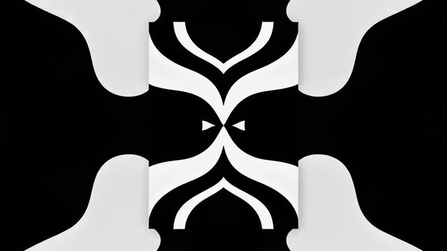Smooth black and white abstract pattern flowing symmetrically with mesmerizing wave motion background