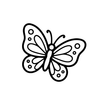 Cute butterfly with patterned wings coloring page. Black and white outline of beautiful insect for kids coloring book, preschool activities, and KDP interior