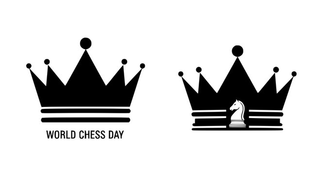 Black Crown Icons with Chess Knight and World Chess Day Text