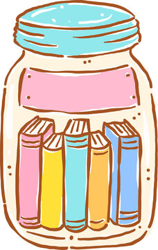 Summer Reading Bookish, a Jar of Books Illustration Cartoon Hand Drawn