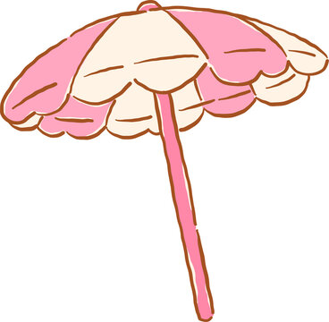 Summer Pink Striped Beach Umbrella Hand Drawn