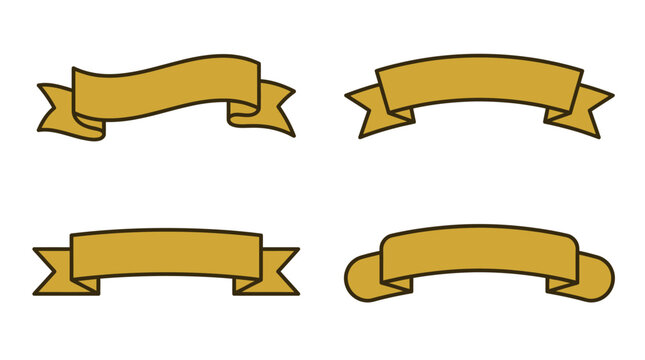 A set of four golden ribbons for decorative design elements