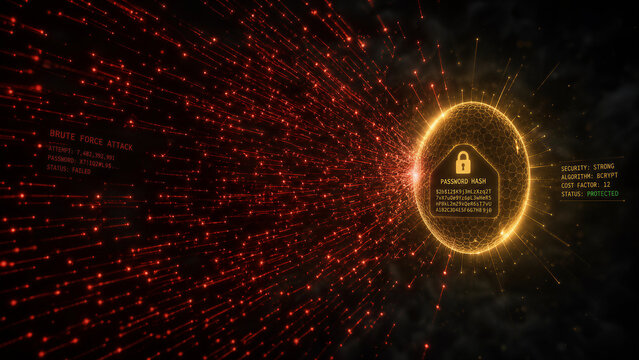 | TechnBrute Force Password Attack Cybersecurity Threat Visualizationology Background