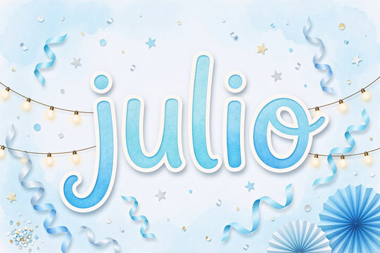 Julio en texto 3d celeste festivo