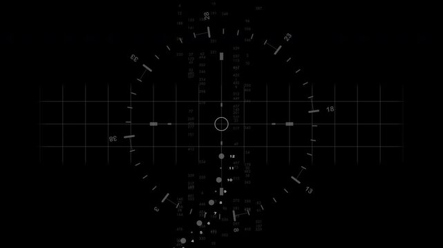 Advanced aviation radar crosshair counting technical values and altitude coordinates on a black field. Engineered for military HUD overlays and combat flight sims.