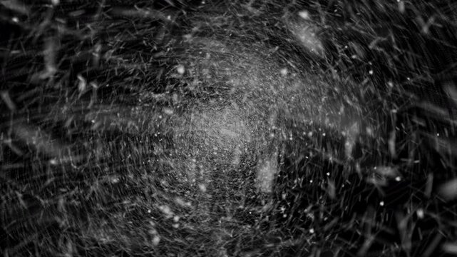 An intensive energetic storm of subatomic matter whirling down a tunnel space. Excellent for physics visual effects layers and science presentation backdrops.