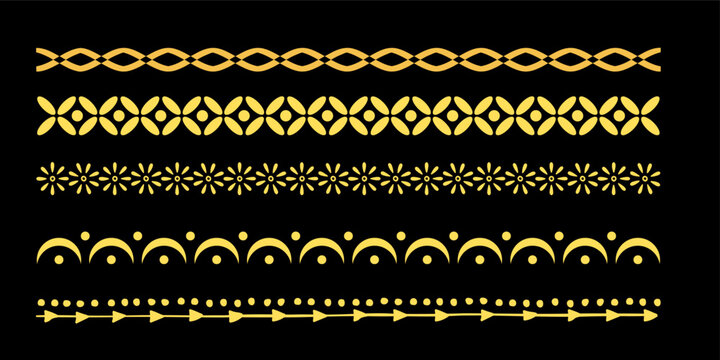 Ornate Border Pattern Collection Isolated on Black Background