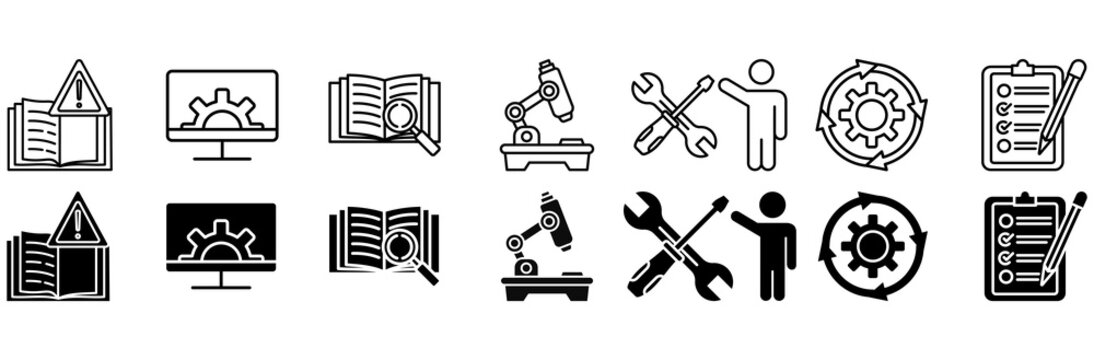 Incident management icon set. restore and reporting symbol. Vector illustration.