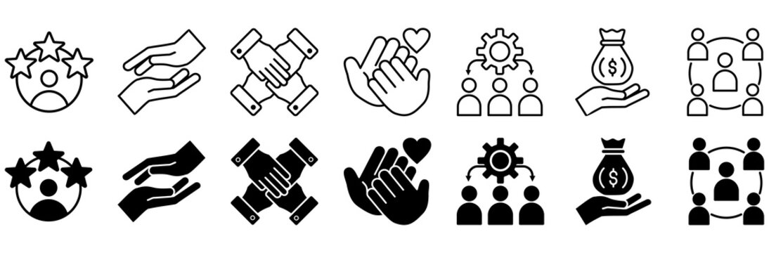 Volunteering icon set. donation and community symbol. Vector illustration.