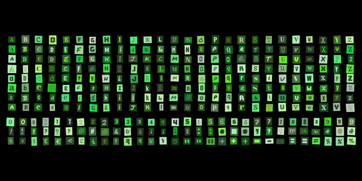 Green Ransom Note Alphabet and Numbers Set, Grunge Typography Collection for Cyberpunk Design, Hacker Style Lettering for Digital Art