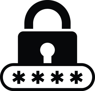 Padlock with password pin code safety privacy protection solid glyph style vector illustration