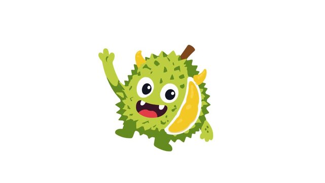 Durian fruit monster character waving hand on a white background