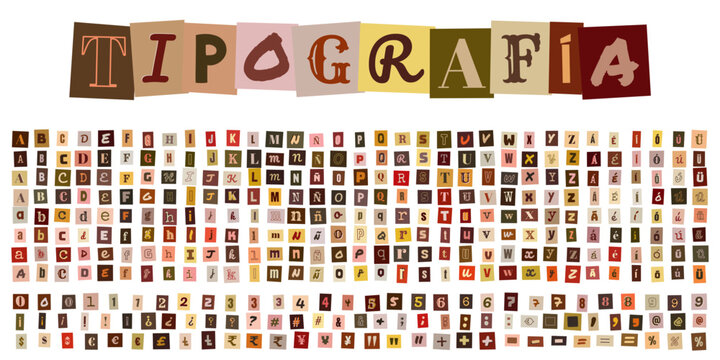 TIPOGRAFIA letras recortadas estilo nota de rescate para diseno grafico creativo y composicion de mensajes anonimos con tipografia vintage