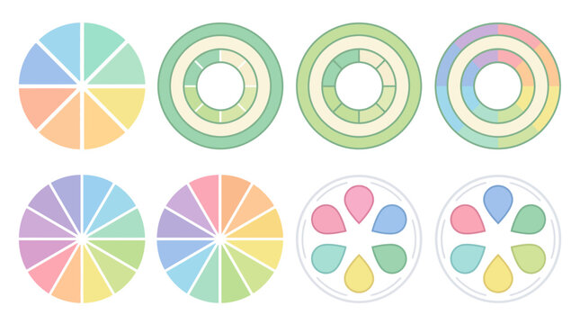 A collection of colorful circular data charts and diagrams