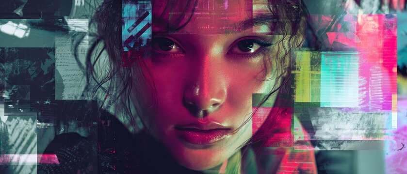 Womans face with digital glitch effect