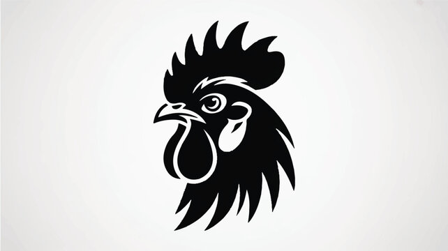 A black and white silhouette illustration of a rooster's head
