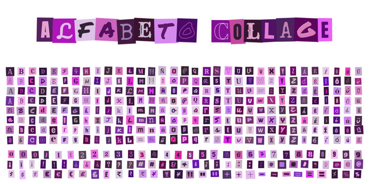 ALFABETO COLLAGE letras estilo recorte de revista para dise&ntilde;o grafico creativo y tipografia personalizada de estilo ransom note