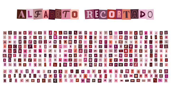 ALFABETO RECORTADO, letras de estilo nota de rescate para diseno grafico, tipografia creativa de recortes de revista para collage