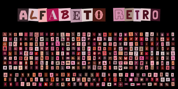 ALFABETO RETRO estilo nota de rescate con letras recortadas de revista para disenos tipograficos creativos y composiciones de texto vintage