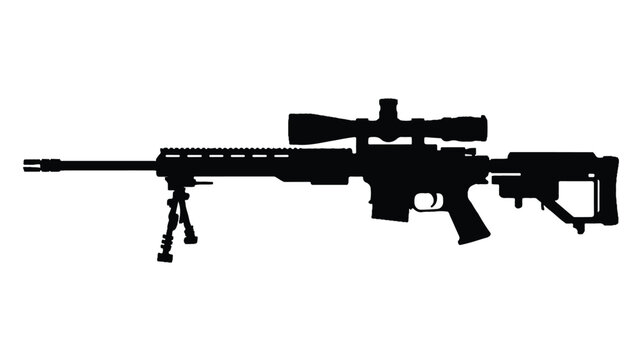 A clean flat lay illustration showcasing a sniper rifle with scope and bipod