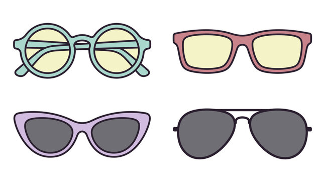 A collection of colorful fashion eyewear on a white background