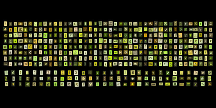 Alphabet de lettres decoupees style lettre de rancon, typographie collage pour design graphique, affiche, affiche publicitaire et art